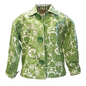 Vintage 80's Painted Pony JACKET Green Floral pattern cotton waist length SZ S